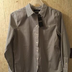 Ralph Lauren button down blouse black and white pinstripes size L